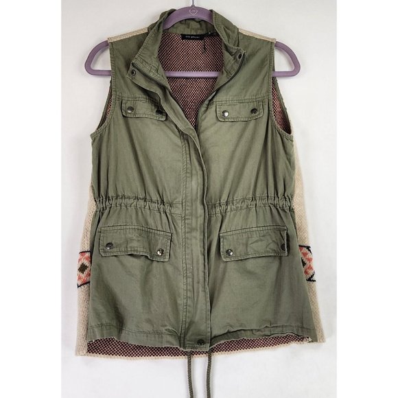 Blue Pepper Vest Womens Medium Green Cinched Southwestern Aztec Cargo Sweater - Picture 2 of 12